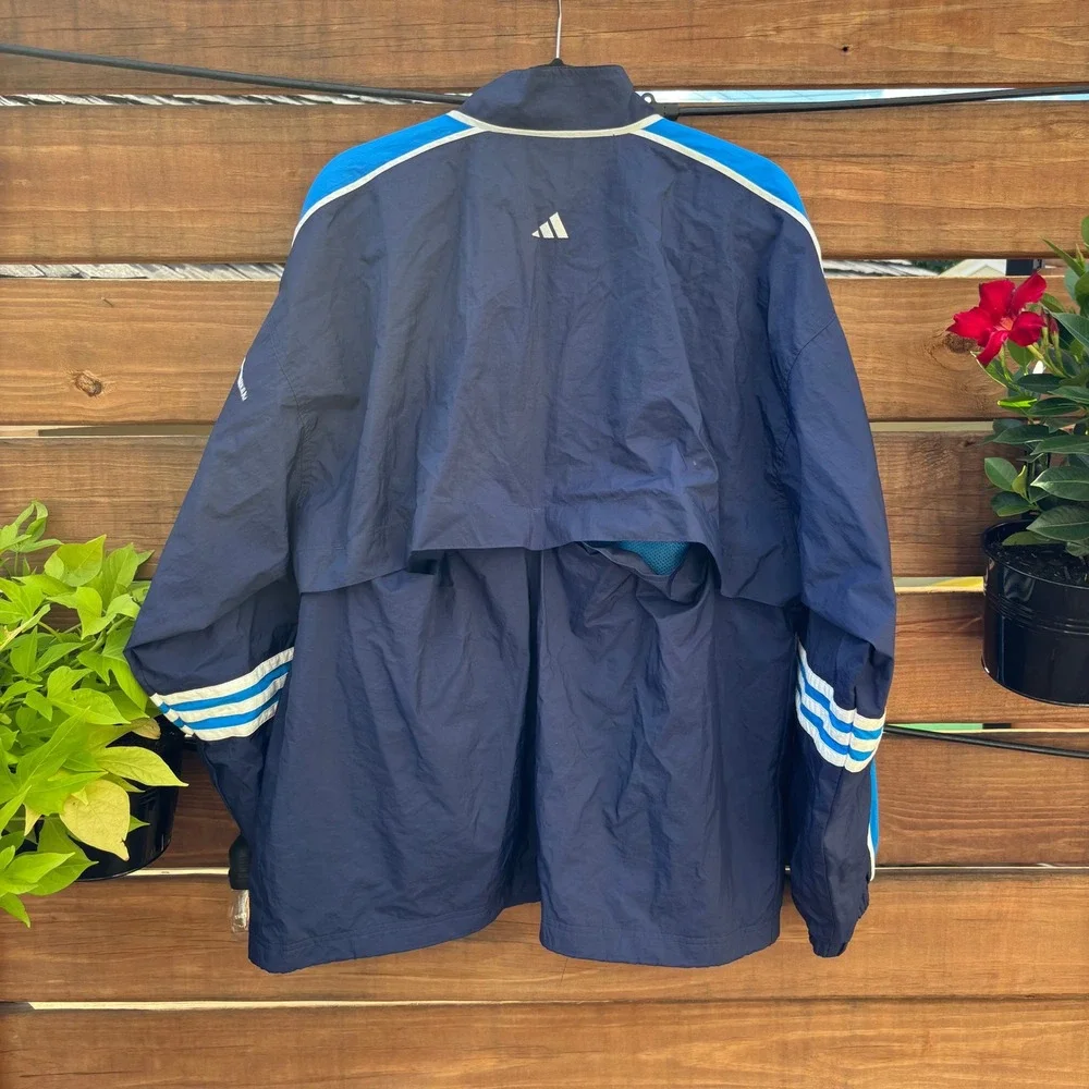 Adidas Windbreaker Jacket Mens L Navy Blue Excellent Vintage 3-Stripe Zip Up